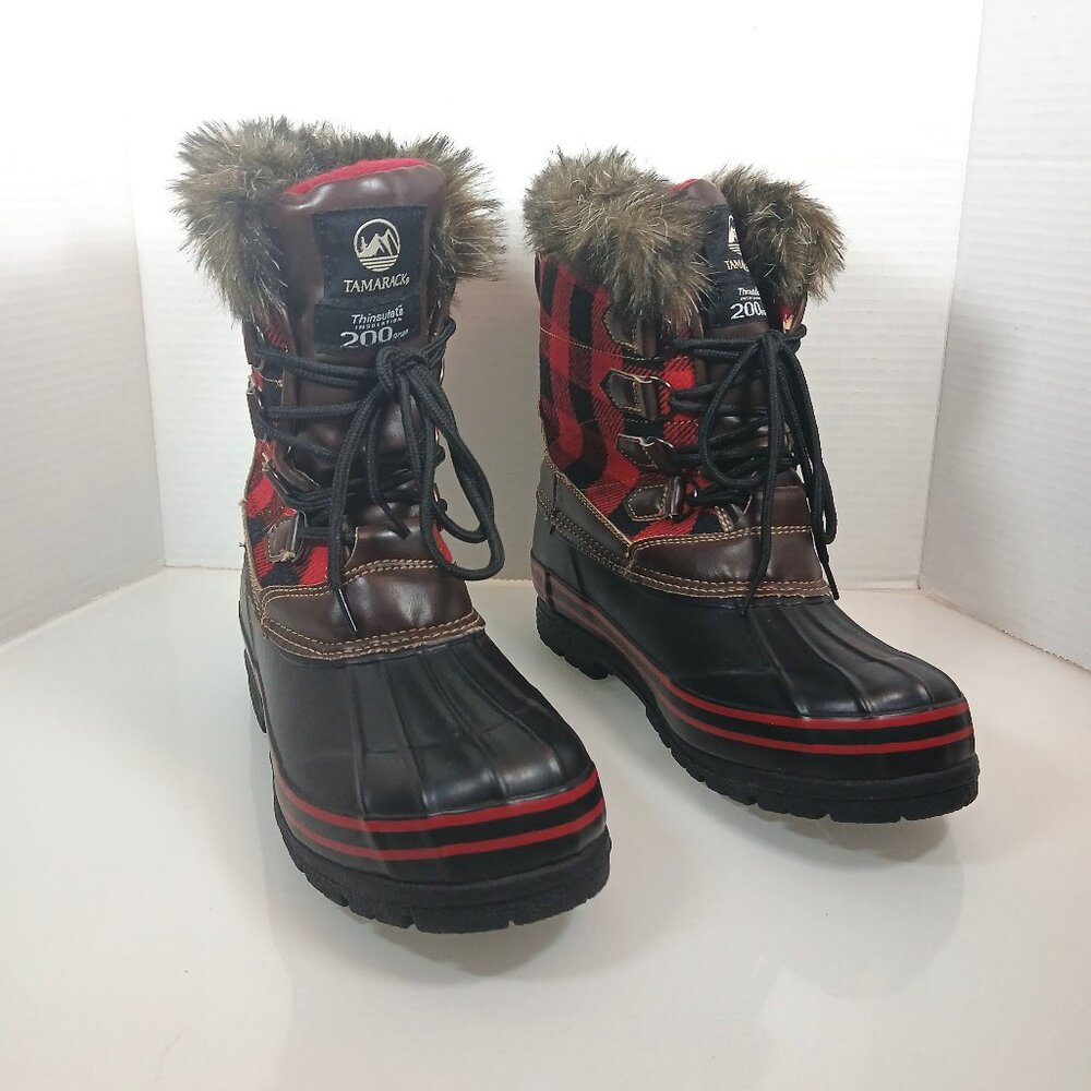 Tamarack Winter Snow Boots Women’s 10 Red Black Buffalo Plaid 200 Gram Insulated